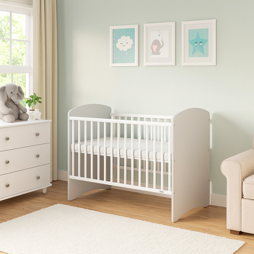 Gyerek kiságy New Baby LEO fehér-szürke