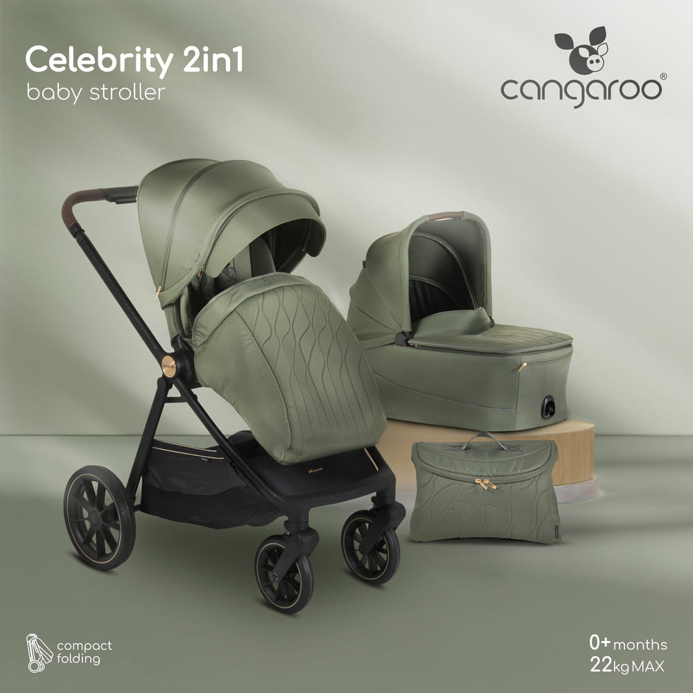 CELEBRITY  multifunkciós 2 részes 2IN1 babakocsi szett ZÖLD