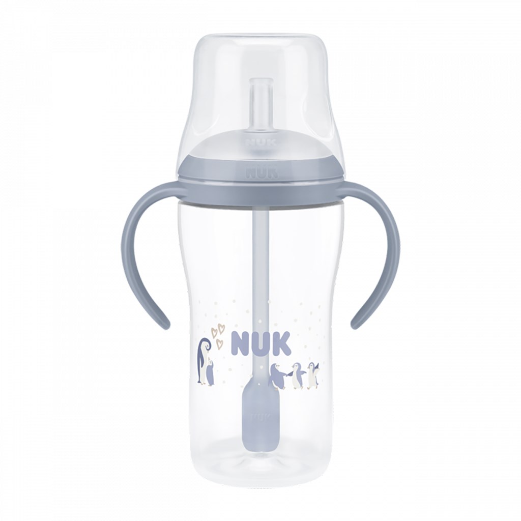 NUK Perfect Match tanuló cumisüveg szívószállal PENGUIN 260 ml