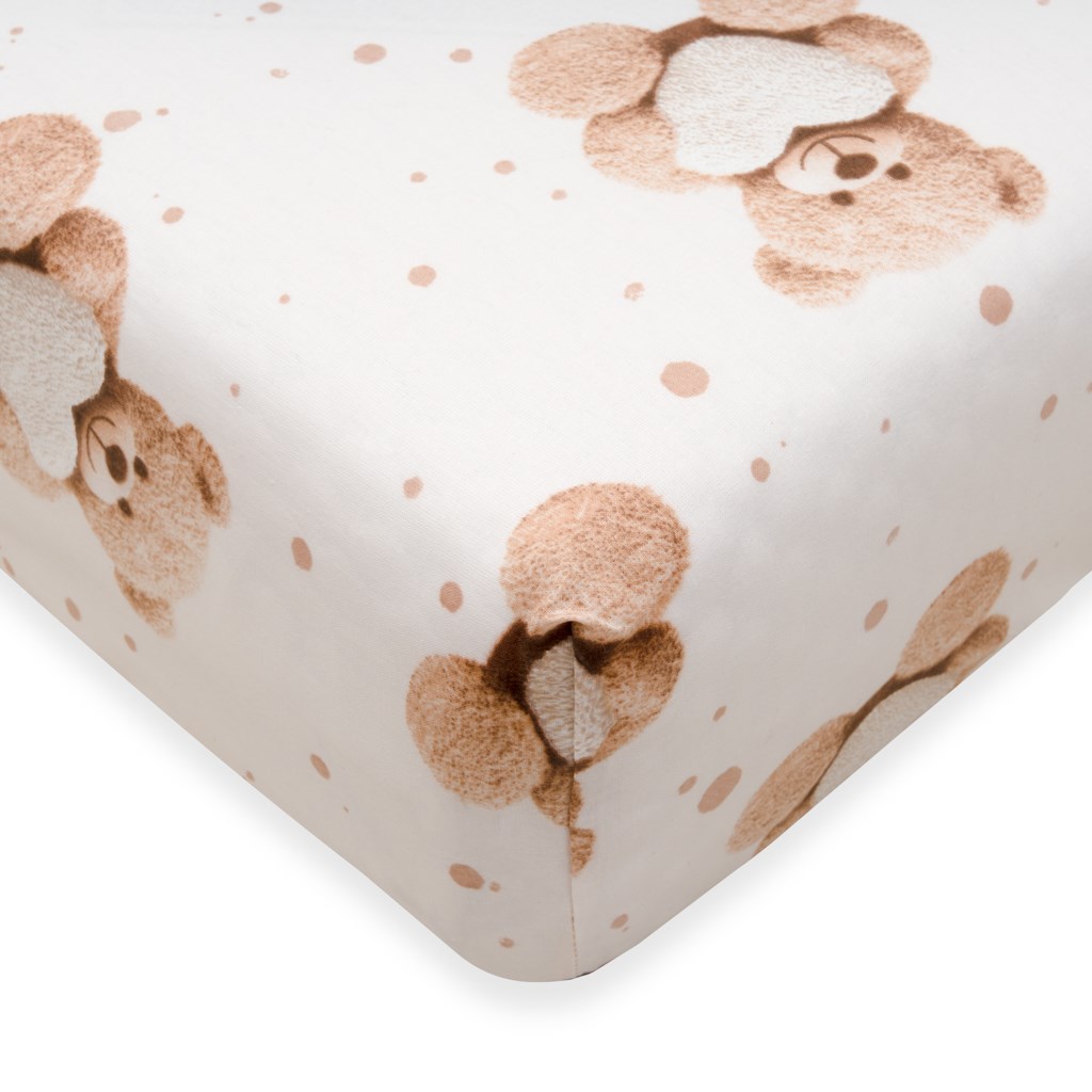 Pamut kiságyba való lepedő pamut New Baby Love Teddy Bear 120x60 cm beige