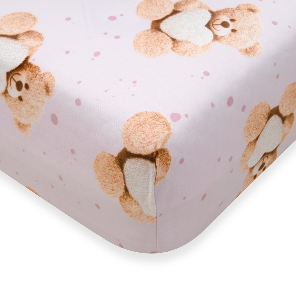 Pamut kiságyba való lepedő pamut New Baby Love Teddy Bear 120x60 cm pink