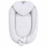 Luxus babafészek párnával és paplannal New Baby Minkyből Szívecske szürke