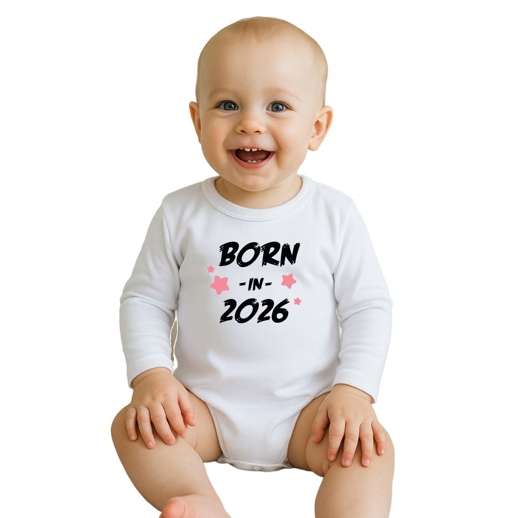 Gyermekek body nyomtatással New Baby BORN IN 2026 pink