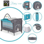 MONI Sleepy összecsukható luxus utazóágy 2 szint+pelenkázó+ játék türkiz