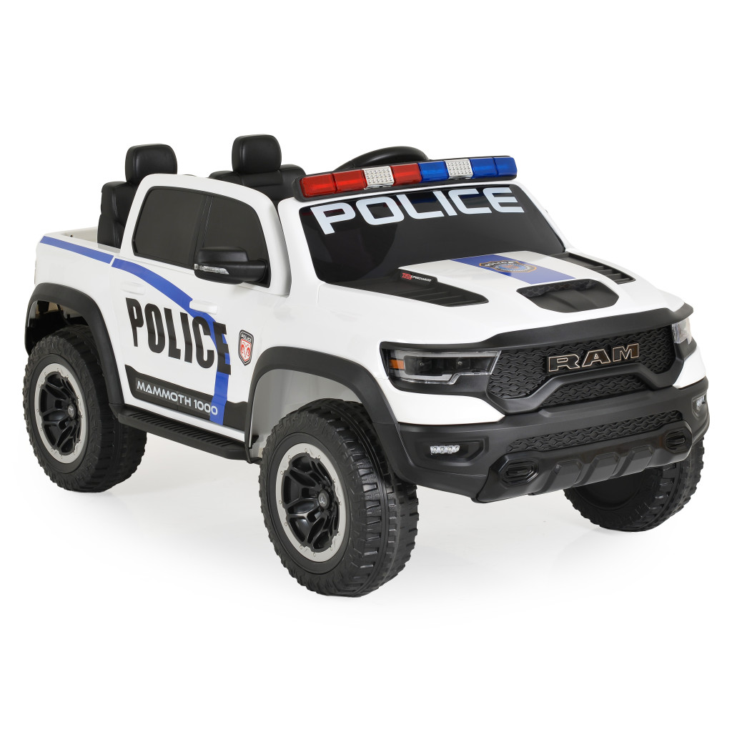 BO RAM MAMMOTH elektromos rendőrautó hangos bemondóval 107cm 2 motoros FEHÉR