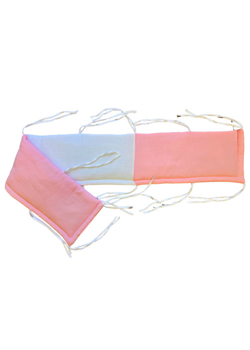 KOKO muszlin Fejvédő kiságyba magasított  27 x170 cm pink/fehér színben
