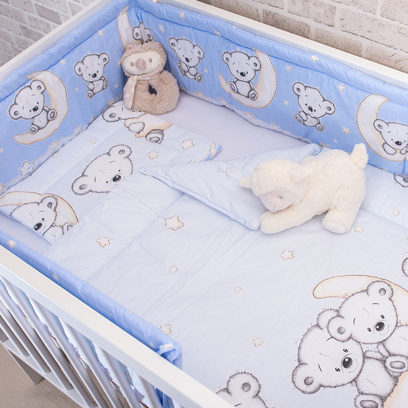 DOMBABY 3 részes ágynemű garnitúra fejvédővel  MACIS KÉK